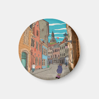 Downtown Riga Lettland Cityscape Illustration Magnet