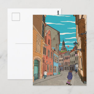 Downtown Riga Lettland Cityscape Illustration Vykort