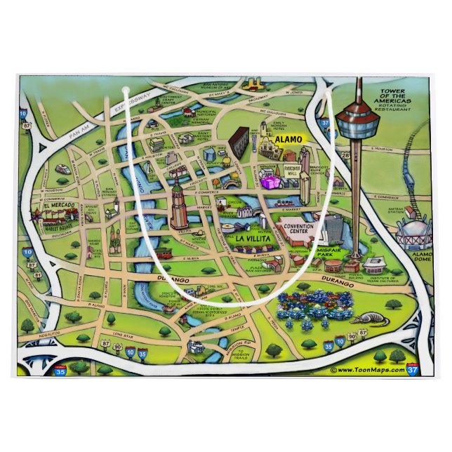 Downtown San Antonio Texas Tecknad Karta (Framsidan)