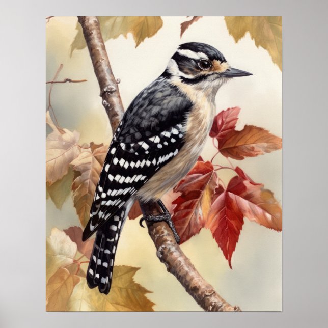 Downy Woodpecker Bird Art Print Poster (Framsidan)