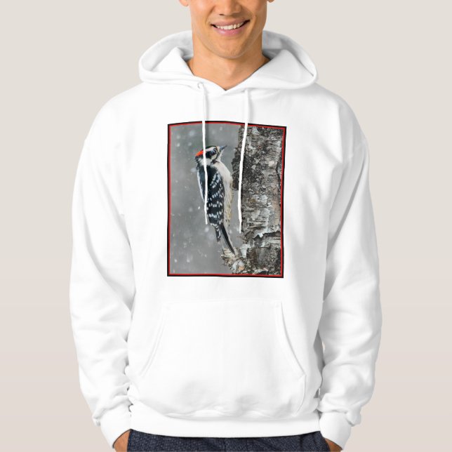 Downy Woodpecker i Snö - Originalfotografi Hoodie (Framsida)