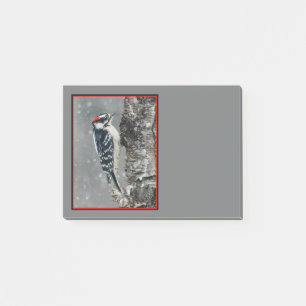 Downy Woodpecker i Snö - Originalfotografi Post-it Block