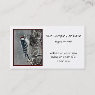 Downy Woodpecker i Snö - Originalfotografi Visitkort