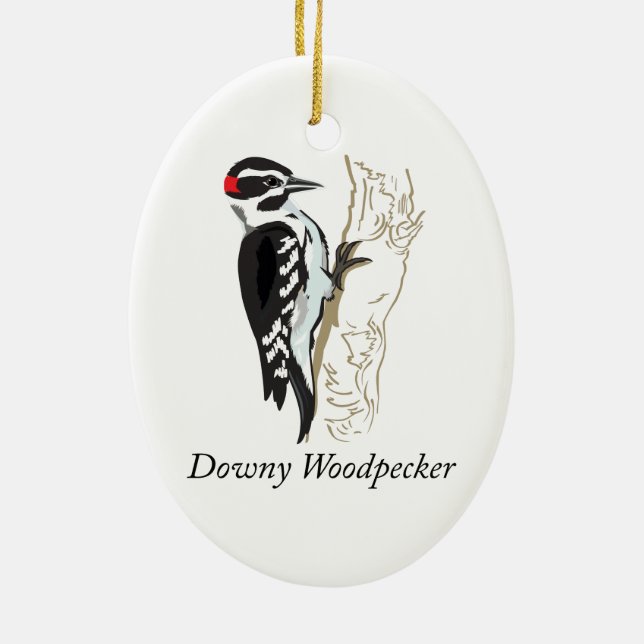 Downy Woodpecker Illustration Julgransprydnad Keramik (Baksidan)