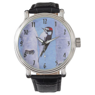 Downy Woodpecker Painting - Original Bird Art Armbandsur
