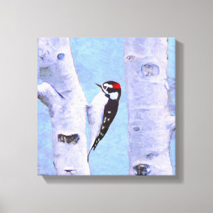 Downy Woodpecker Painting - Original Bird Art Canvastryck
