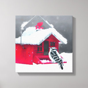 Downy Woodpecker Painting - Original Bird Art Canvastryck