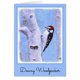 Downy Woodpecker Painting - Original Bird Art Hälsningskort