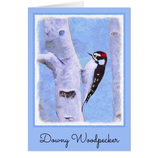 Downy Woodpecker Painting - Original Bird Art Hälsningskort (Framsidan)
