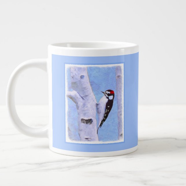 Downy Woodpecker Painting - Original Bird Art Jumbo Mugg (Vänster)