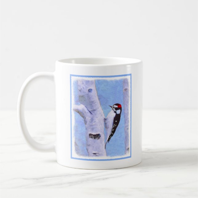 Downy Woodpecker Painting - Original Bird Art Kaffemugg (Vänster)