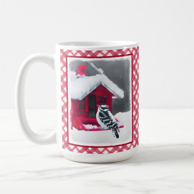 Downy Woodpecker Painting - Original Bird Art Kaffemugg (Vänster)