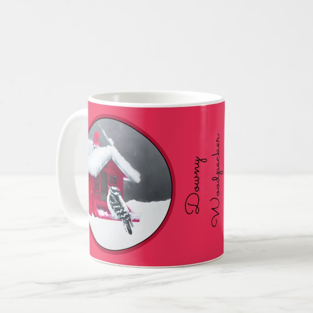 Downy Woodpecker Painting - Original Bird Art Kaffemugg (Framsida vänster)