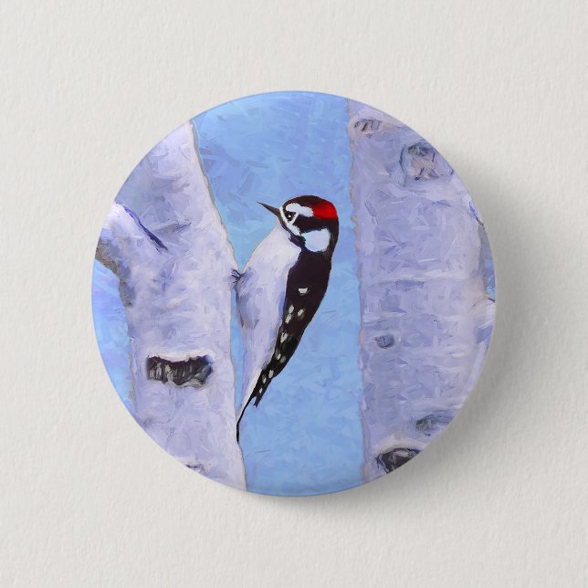 Downy Woodpecker Painting - Original Bird Art Knapp (Framsida)