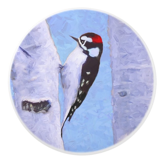 Downy Woodpecker Painting - Original Bird Art Knopp (Framsidan)