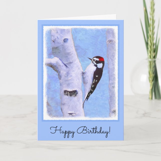 Downy Woodpecker Painting - Original Bird Art Kort (Framsida)