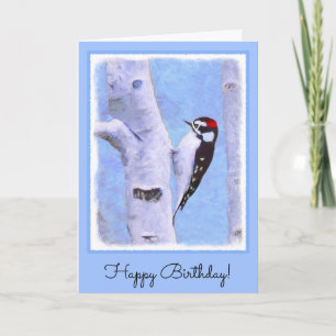 Downy Woodpecker Painting - Original Bird Art Kort