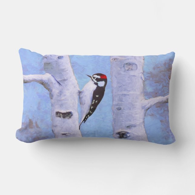 Downy Woodpecker Painting - Original Bird Art Lumbarkudde (Framsida)