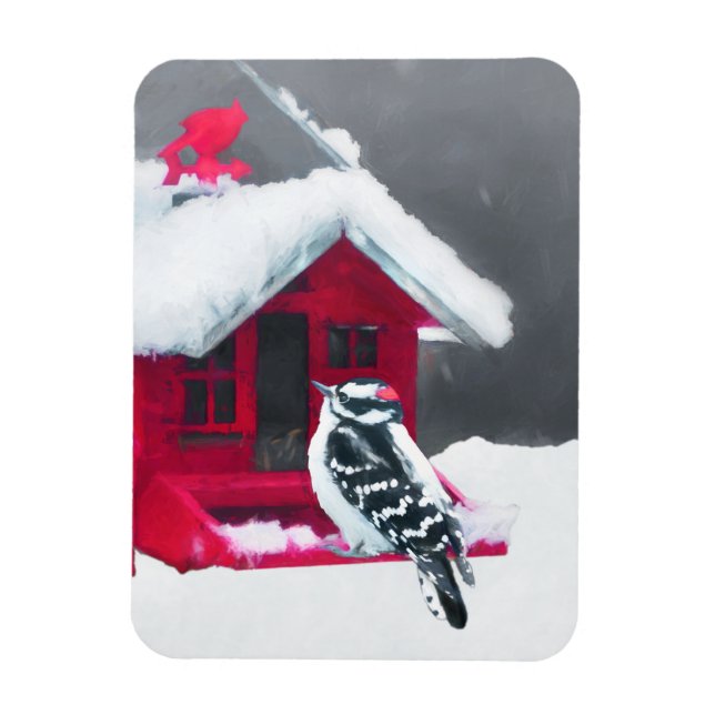 Downy Woodpecker Painting - Original Bird Art Magnet (Vertikal)