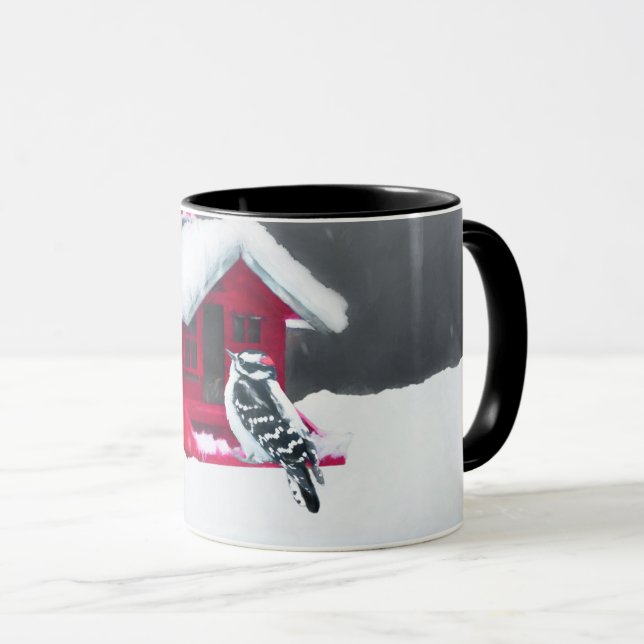 Downy Woodpecker Painting - Original Bird Art Mugg (Framsida höger)