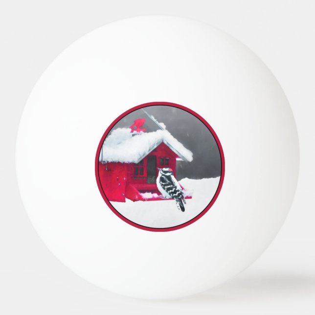 Downy Woodpecker Painting - Original Bird Art Pingisboll (Framsidan)