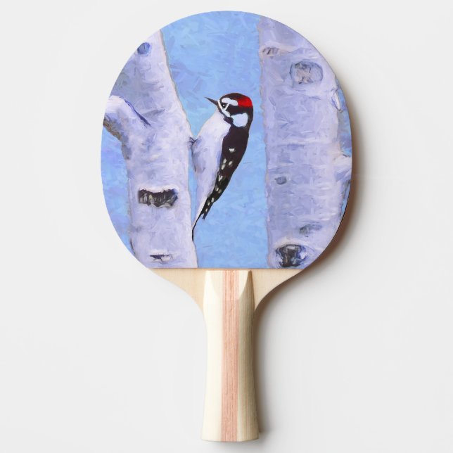 Downy Woodpecker Painting - Original Bird Art Pingisracket (Framsidan)