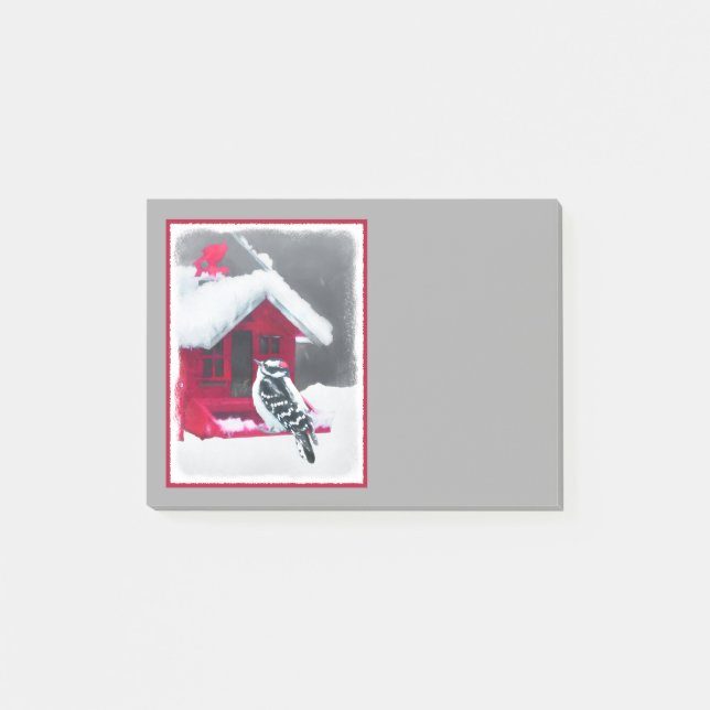 Downy Woodpecker Painting - Original Bird Art Post-it Block (Framsida)