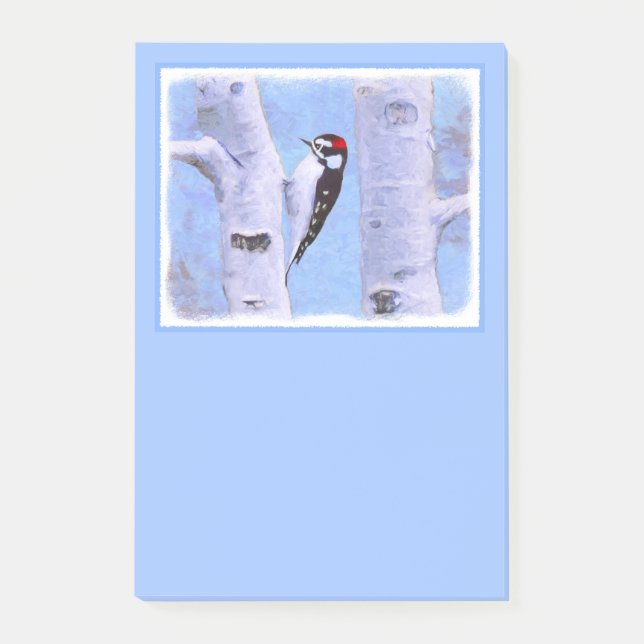 Downy Woodpecker Painting - Original Bird Art Post-it Block (Framsida)