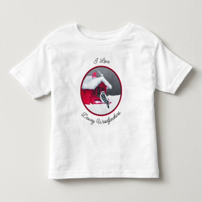 Downy Woodpecker Painting - Original Bird Art T Shirt (Framsida)