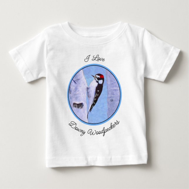 Downy Woodpecker Painting - Original Bird Art T Shirt (Framsida)
