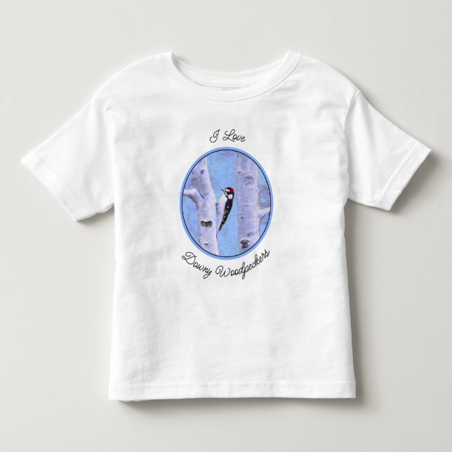 Downy Woodpecker Painting - Original Bird Art T Shirt (Framsida)