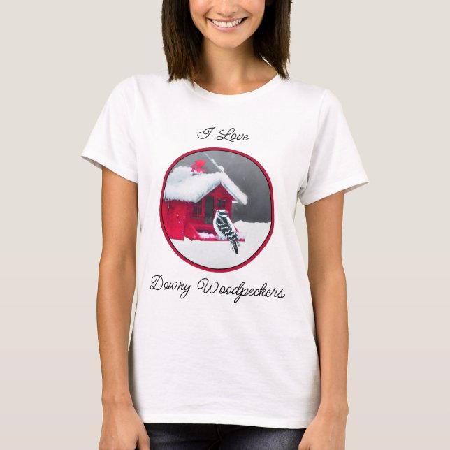 Downy Woodpecker Painting - Original Bird Art T Shirt (Framsida)