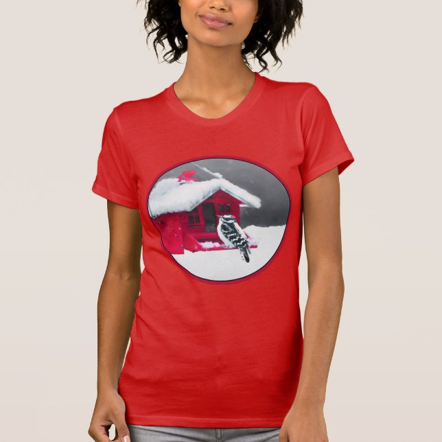 Downy Woodpecker Painting - Original Bird Art T Shirt (Framsida)