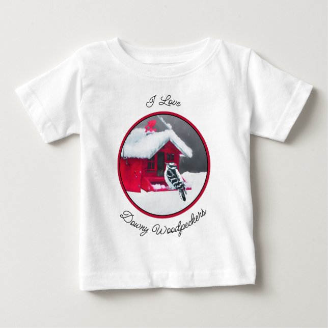 Downy Woodpecker Painting - Original Bird Art T Shirt (Framsida)