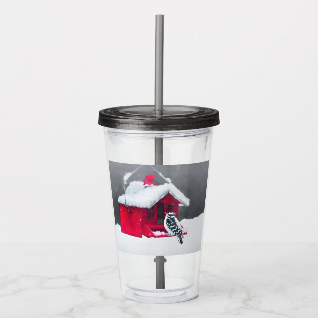 Downy Woodpecker Painting - Original Bird Art Take Away Mugg (Framsida)