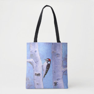 Downy Woodpecker Painting - Original Bird Art Tygkasse