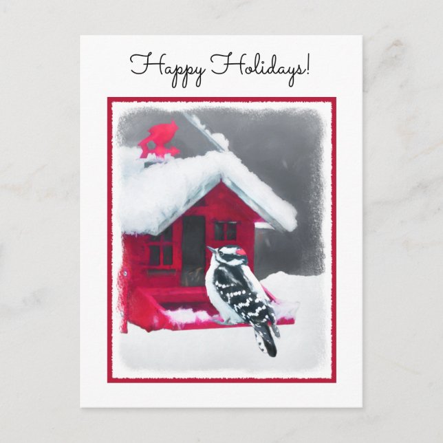 Downy Woodpecker Painting - Original Bird Art Vykort (Framsida)