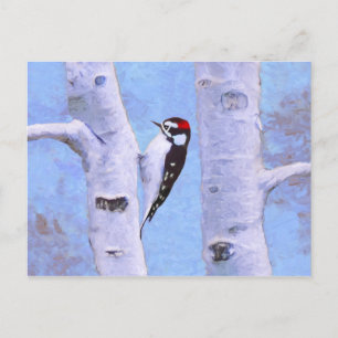 Downy Woodpecker Painting - Original Bird Art Vykort