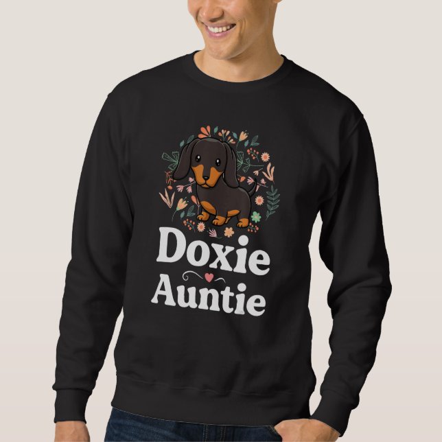 Doxie Auntie Blommigt Dachshund Shirt Hund älskare Lång Ärmad Tröja (Framsida)