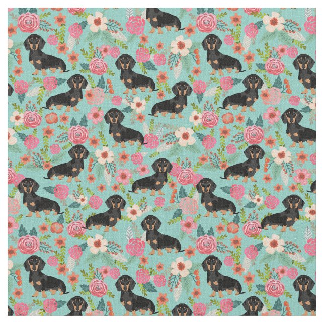 Doxie blom- tyg - svart- och solbrännadoxie - mint (Närbild)