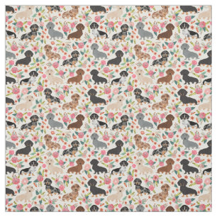 Doxie Blommigts Fabric - utskrift av söt dachshund Tyg