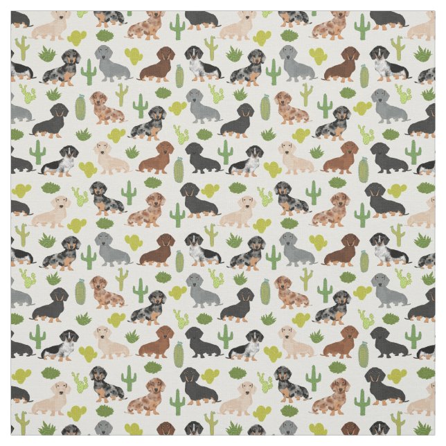 Doxie Cactus Fabric - söta dachshunds-gåva Tyg (Provkarta)