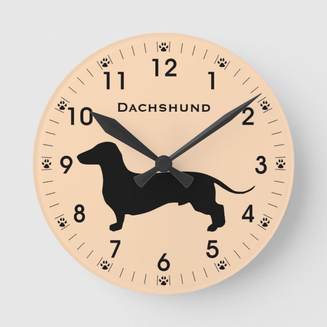 Doxie Dachshund Hund Silhouette Personlig Rund Klocka (Framsida)