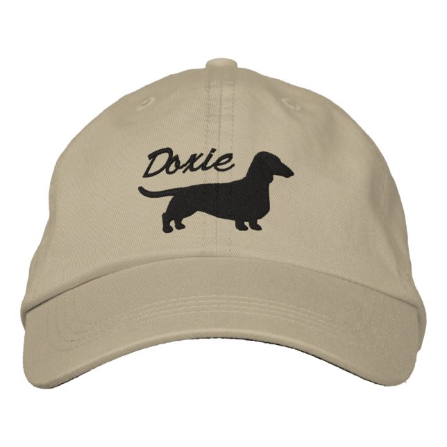Doxie Dachshund Silhouette Wiener Hund Anpassnings Broderad Keps (Framsida)