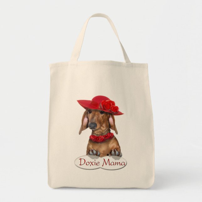 Doxie dam i röd shopping bag tygkasse (Framsidan)