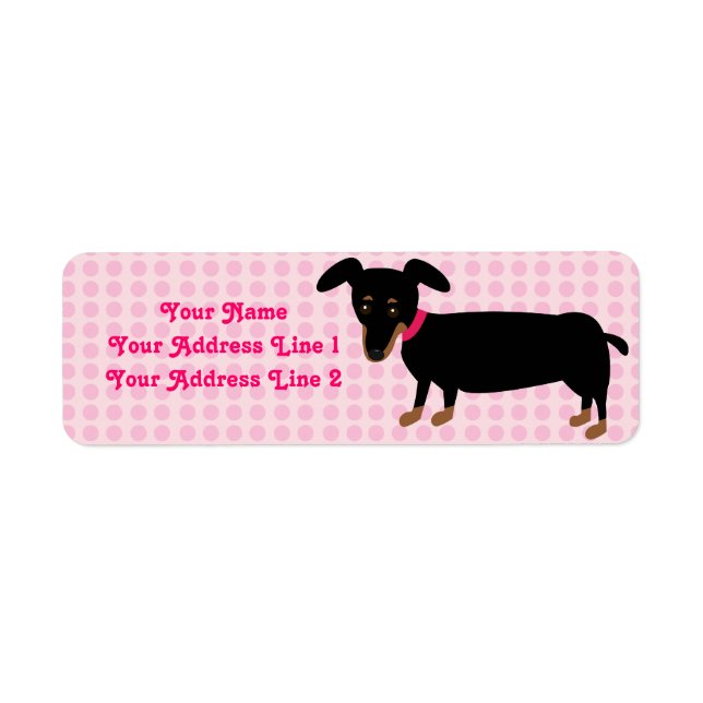 Doxie Girl med Rosa Dots Background Returadress Etikett (Framsidan)