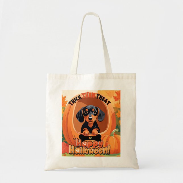 Doxie Halloween Tote Tygkasse (Framsidan)