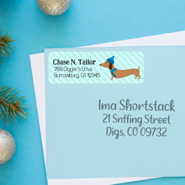 Doxie jul Blue-Adressetiketter Returadress Etikett (
Dachshund Christmas address labels
)