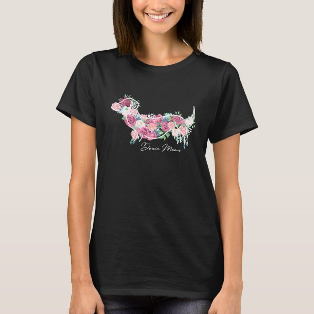 Doxie Mamma Blommigt Dachshund T Shirt (Framsida)