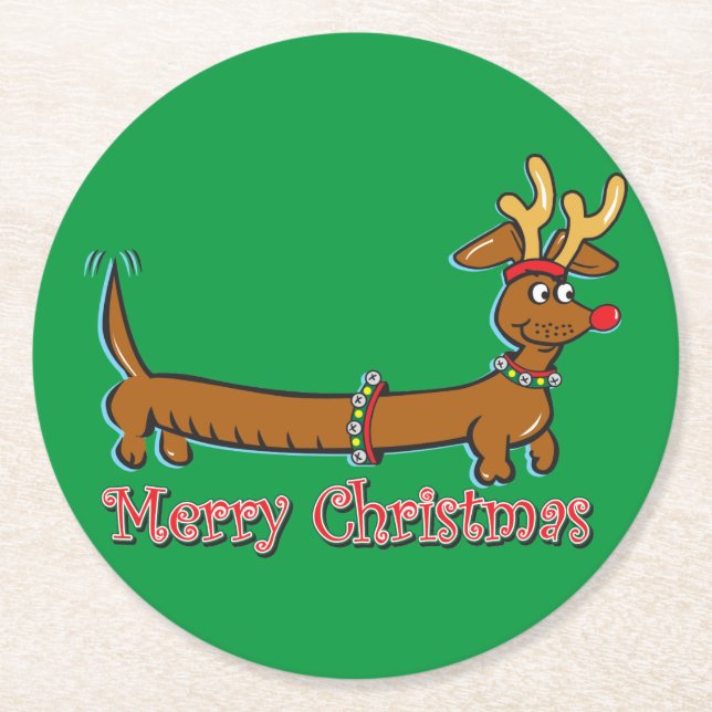 Doxie-Merry-jul Underlägg Papper Rund (Framsidan)